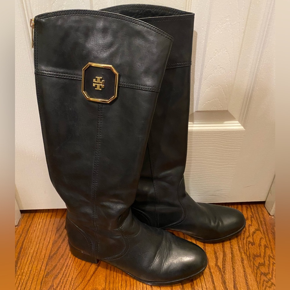 Tory Burch Black Leather Knee-High Riding Boots size 10-1/2 M